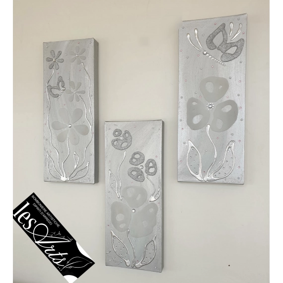 Trittico fiori glitter