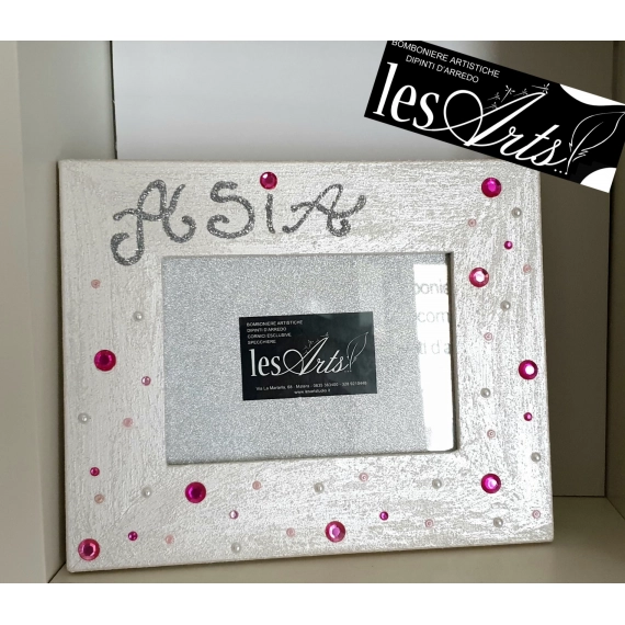 Portafoto personalizzato con nome strass fucsia