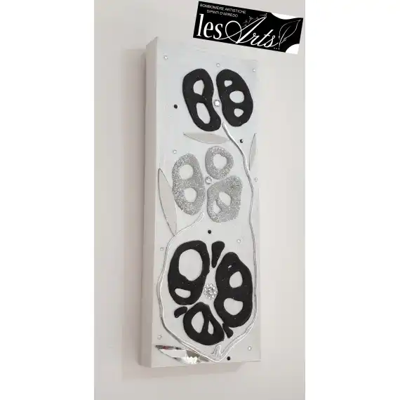 Dipinto 20x50 fiori argento/nero