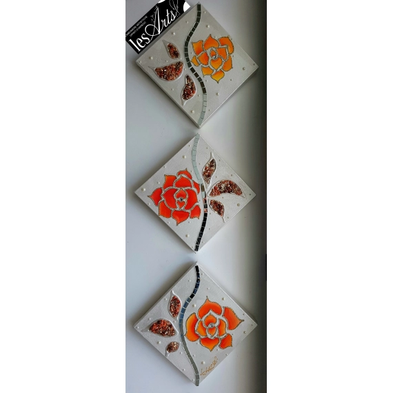 Trittico rose arancio 20x20